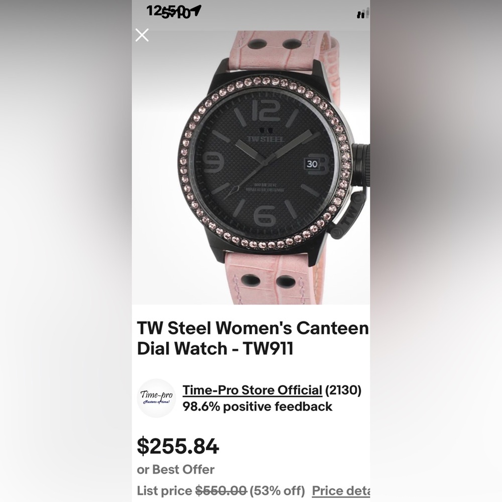 TW Steel Women's Black Dial with Pink leather Strap Watch and pink crystals